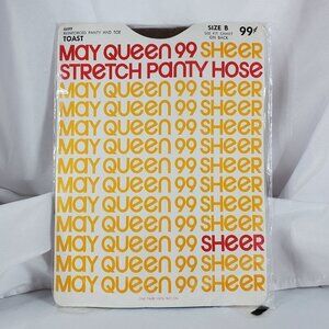 VTG May Queen 99 Sheer Stretch Pantyhose Size B Toasty Reinforced Panty Toe NOS